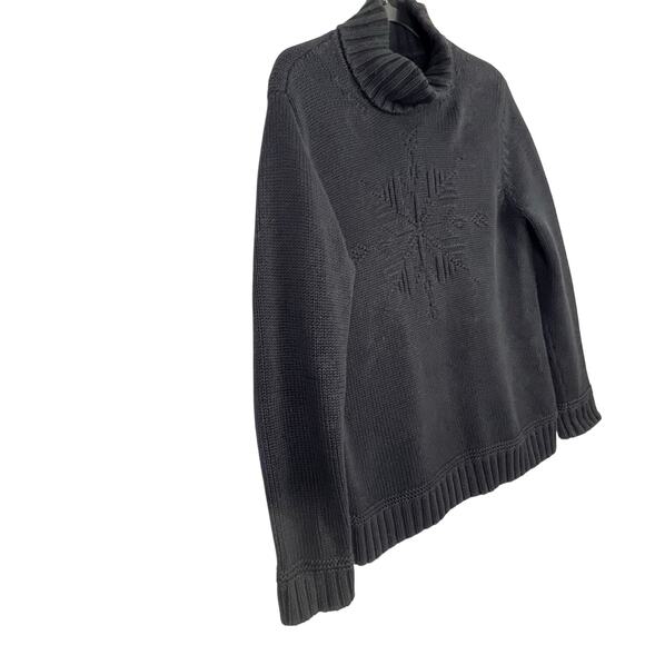 Lauren Ralph Lauren M Chunky Cotton Black Snowflake Turtleneck Knit Sweater - Picture 4 of 10
